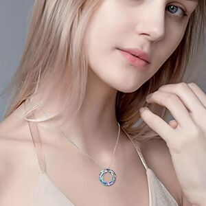 Circle Necklace Ocean Blue color with Austrian Crystal Jewelry